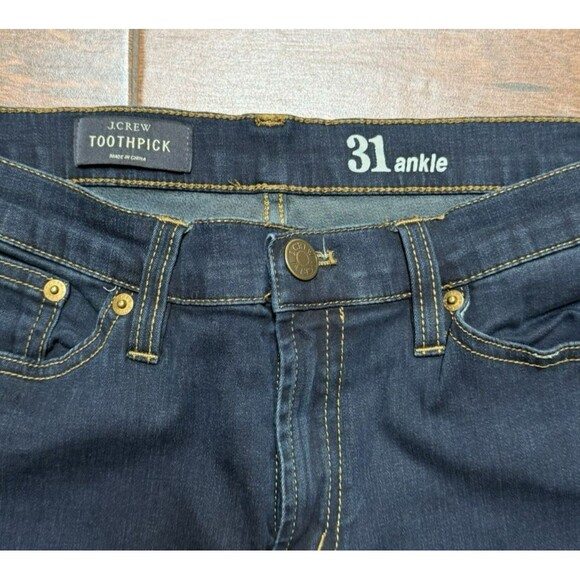J Crew Women's Jeans Size 31 Toothpick Skinny Ankle Mid Rise Dark Wash Stretch - Picture 3 of 8